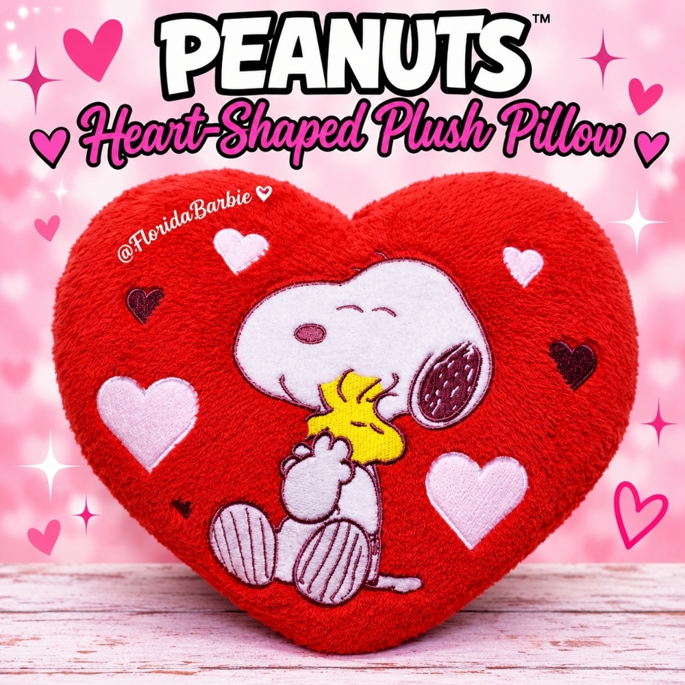 Peanuts Heart-Shaped Plush Red Snoopy Woodstock Bedding Decor Accessories Pillow